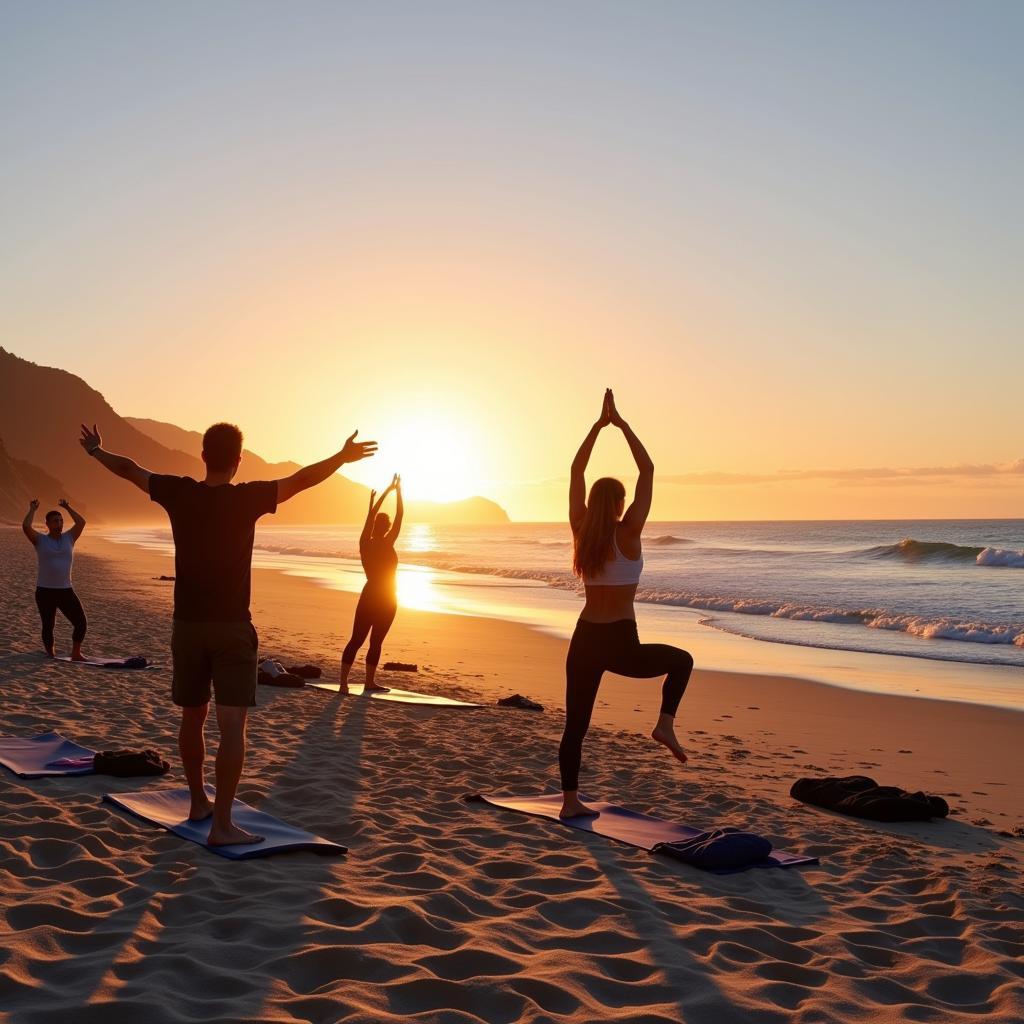 Yoga Class on the Beach at a Holiday Resort