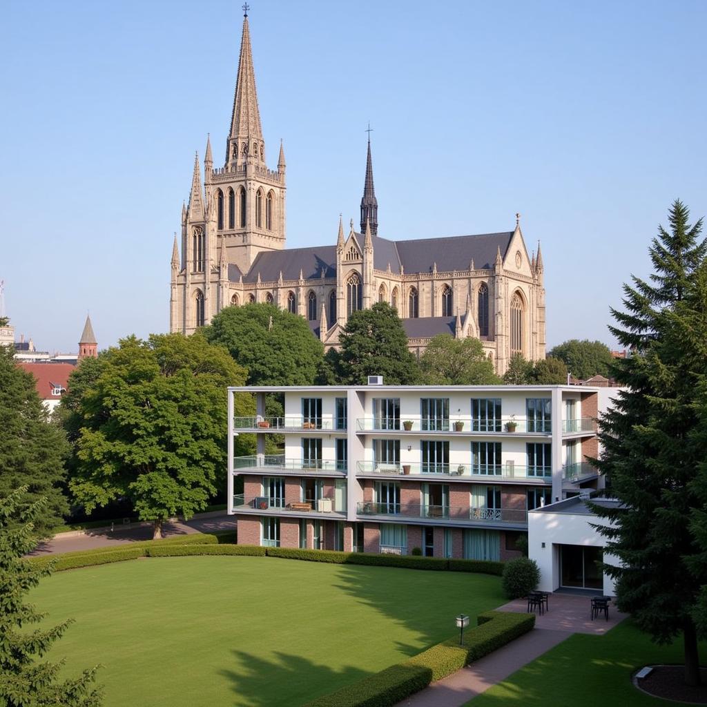 Aachen Cathedral viewed from a nearby spa hotel.