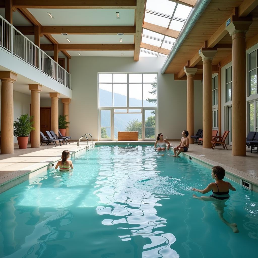 Guests relaxing in the thermal pool of an Aachen spa hotel.