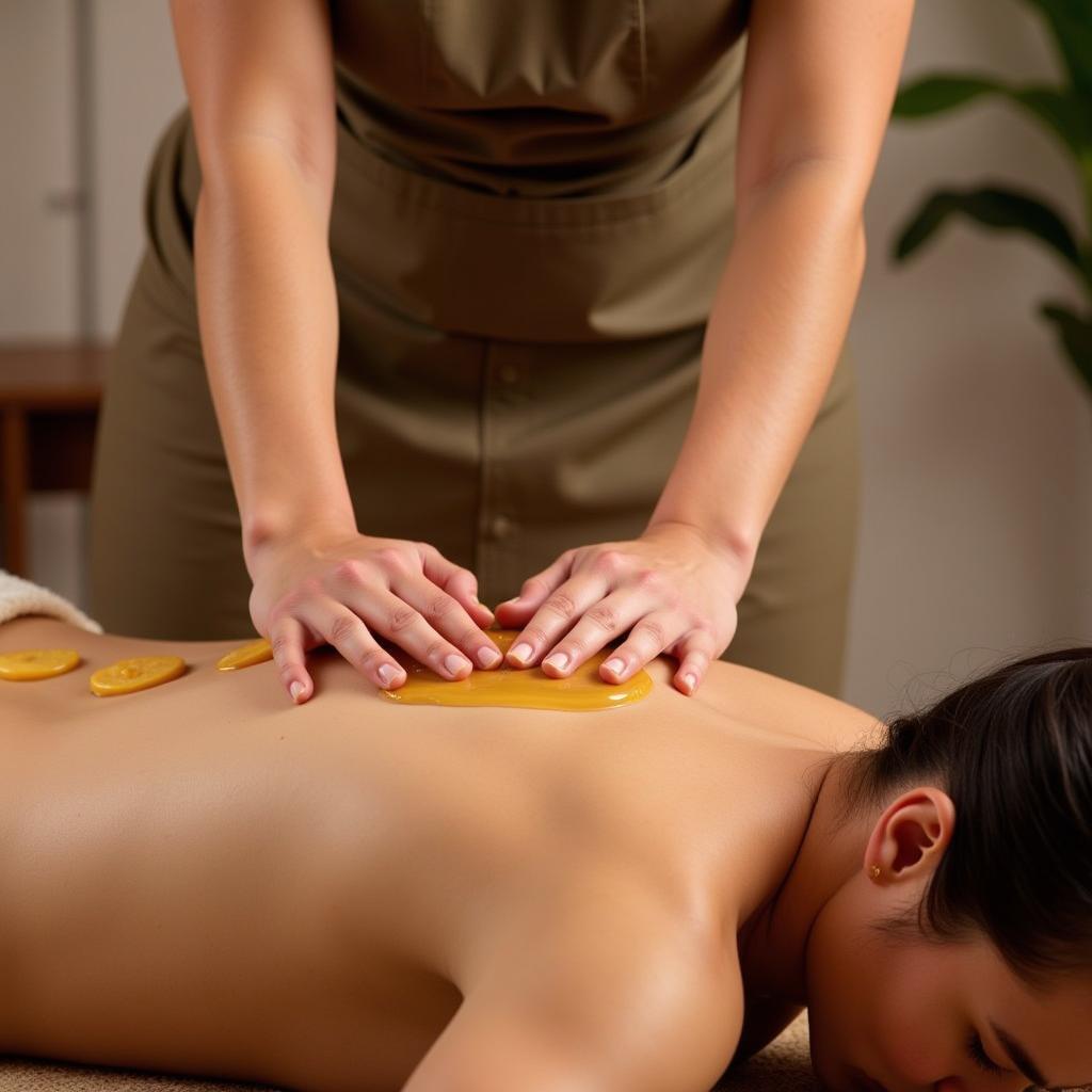 A therapist performing an Ayurvedic massage.