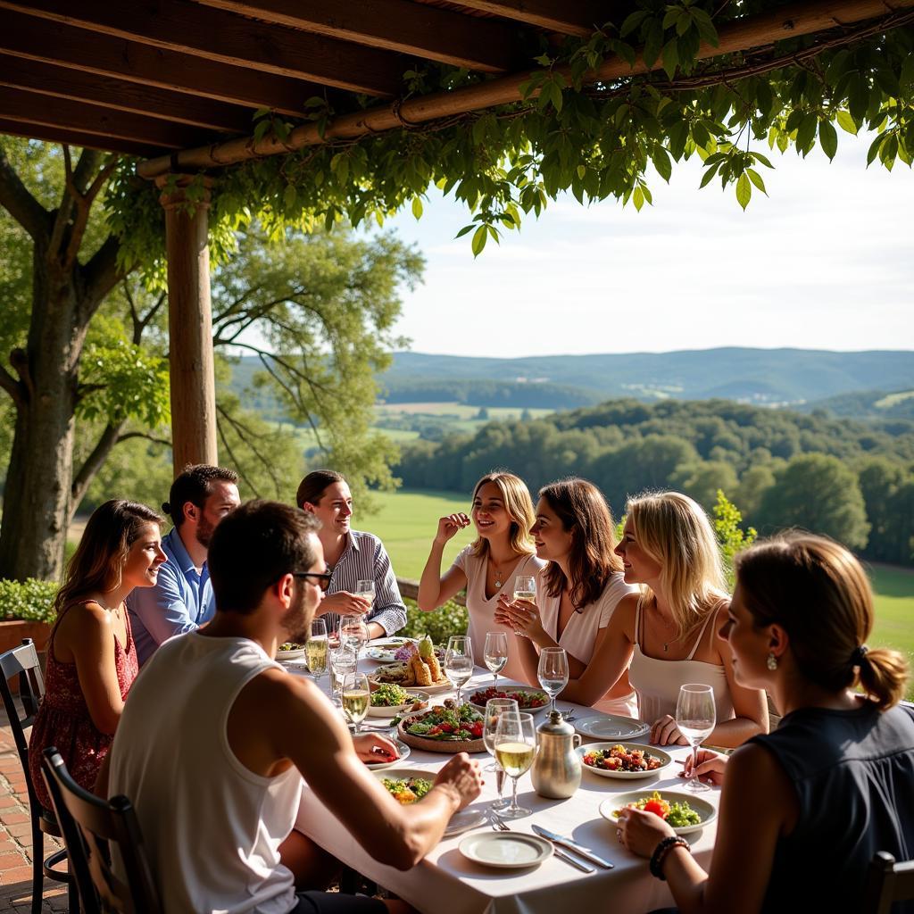 Outdoor dining at an agriturismo in Umbria