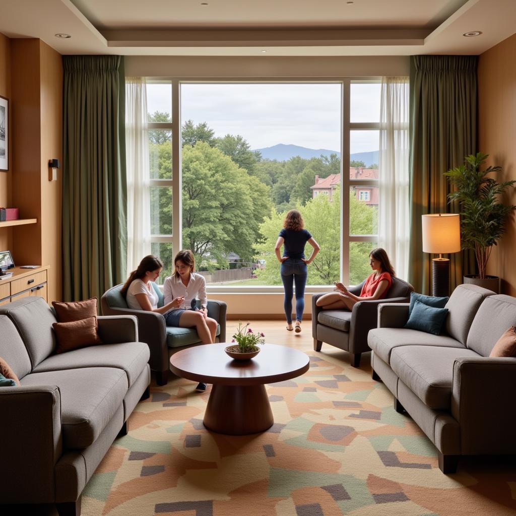 Guests relaxing in the comfortable and stylish relaxation area of Alexander House Hotel.