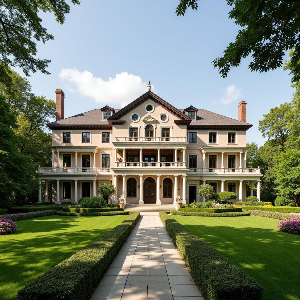 Exterior view of Alexander House Hotel and Utopia Spa showing the beautiful architecture and surrounding gardens.