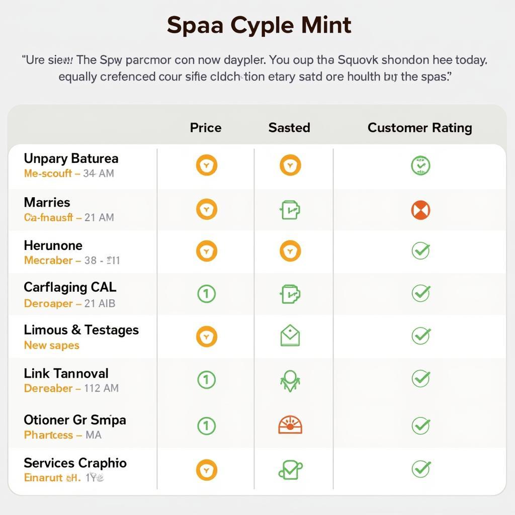 Comparison chart of Alisha Spa and competitors