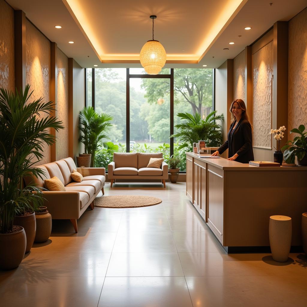 Luxurious spa reception area with a calming atmosphere.