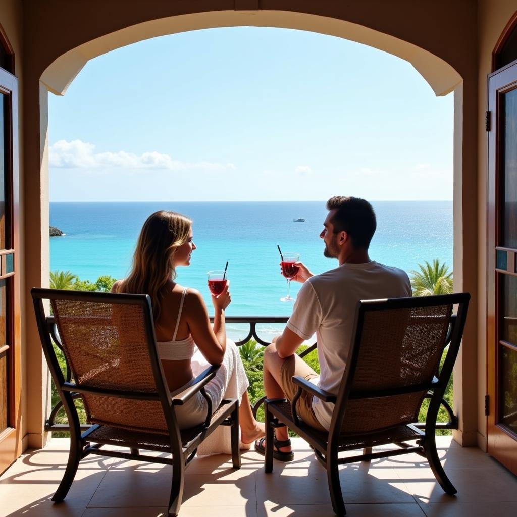 Couple enjoying ocean view at all inclusive spa resort in the US