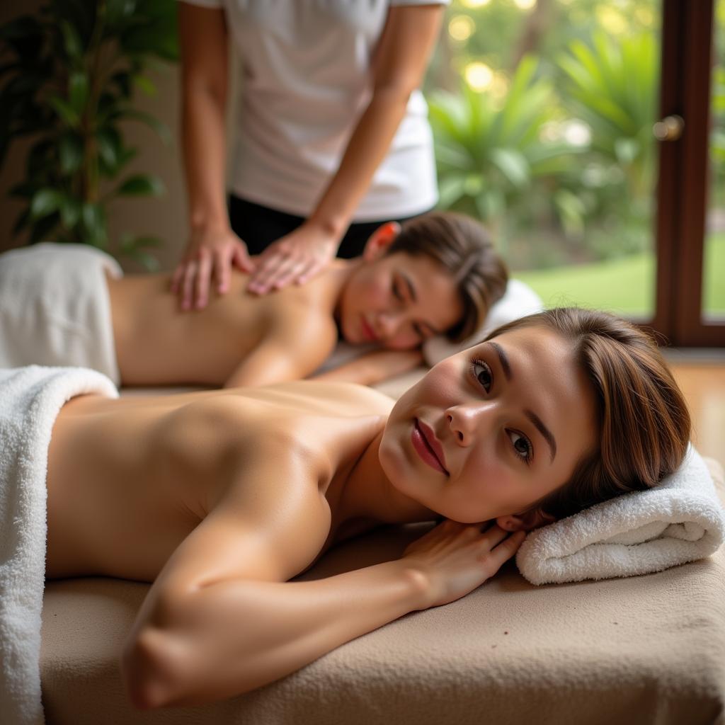 Couple enjoying a relaxing body to body massage at Amantra Spa