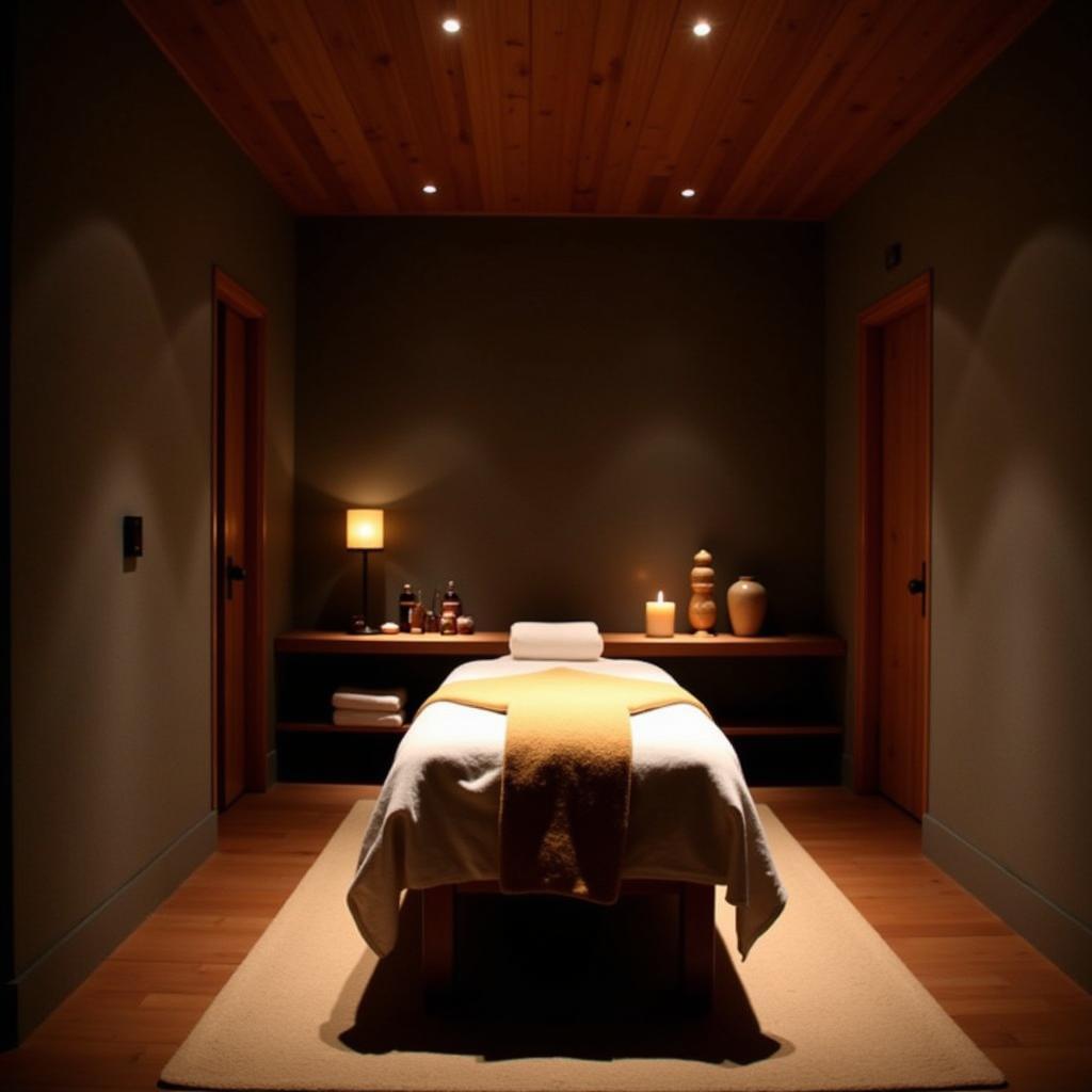 A tranquil spa treatment room at Amanvana with Ayurvedic therapy focus.