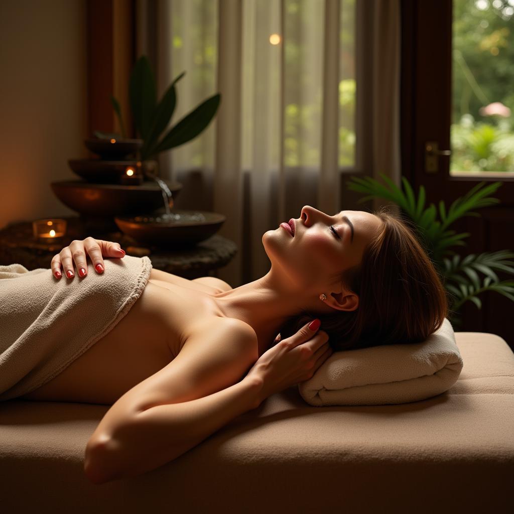 Woman relaxing in a serene amut spa setting