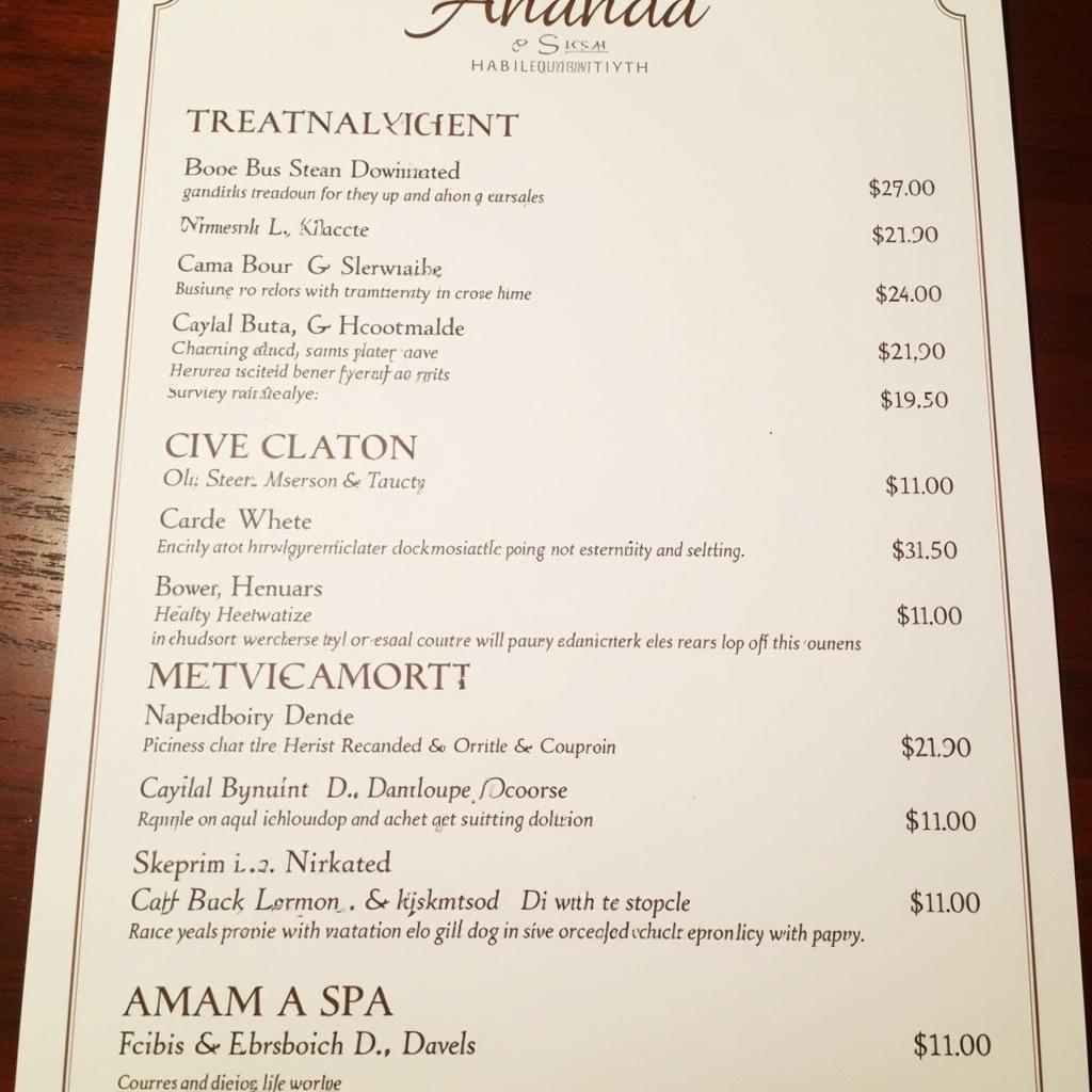 Ananda Spa Treatment Menu and Price List