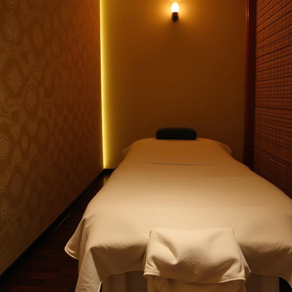 Tranquil massage room at Ananta Thai Spa Mylapore with soft lighting and traditional Thai decor.