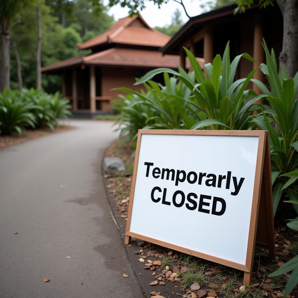 Anantara Si Kao Resort Closed Sign - Image of a sign indicating the closure of the resort, potentially with overgrown foliage or a deserted atmosphere.