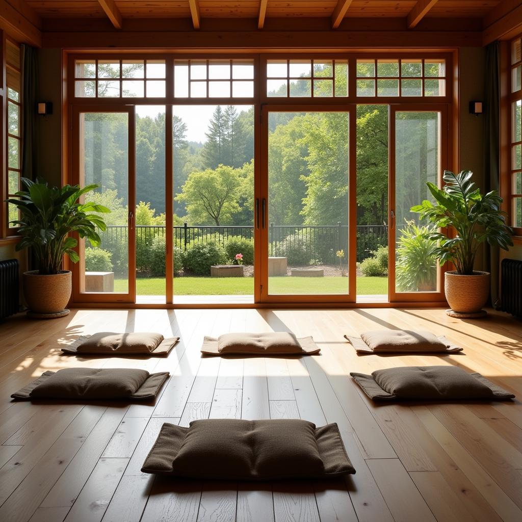 Quiet meditation area at Ancient Buddha Spa with cushions and natural light