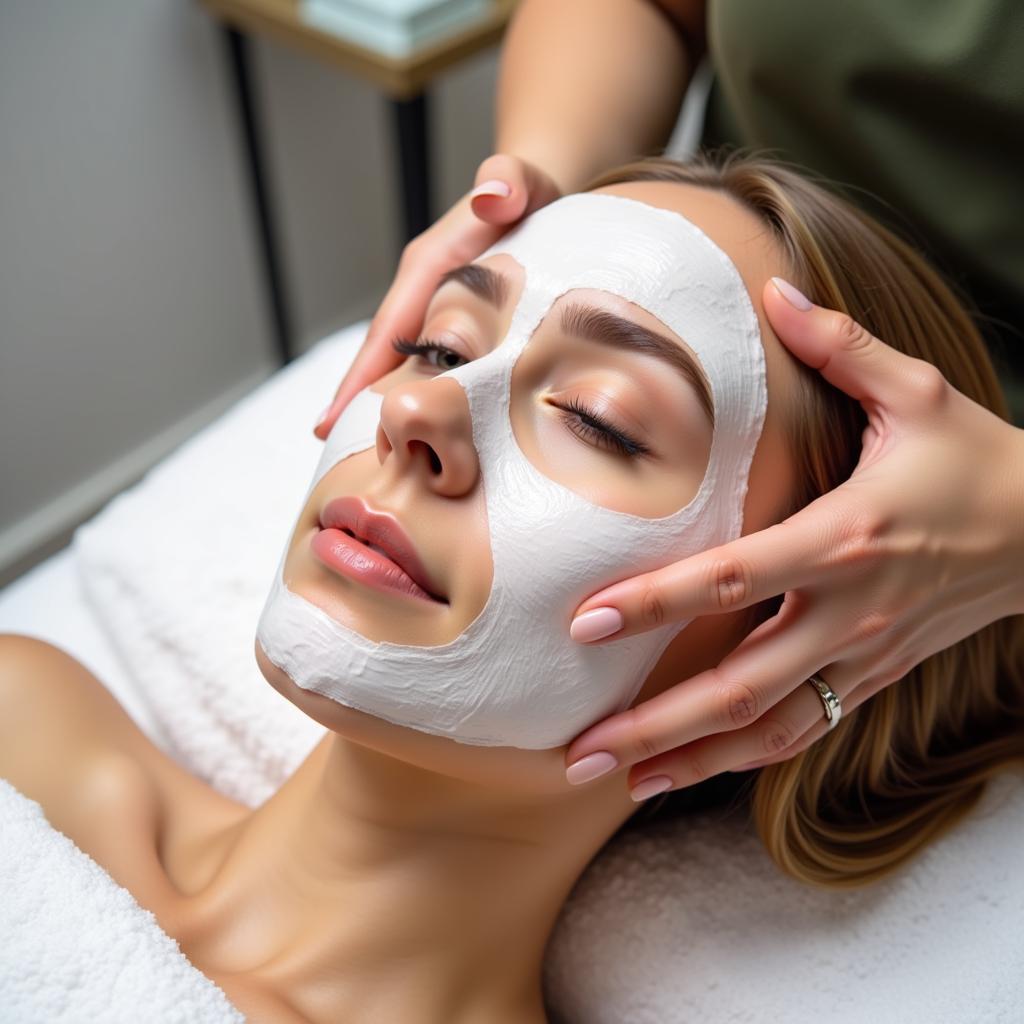 Close-up of a woman receiving a facial treatment at Angel Ladies Salon and Spa Aiorli