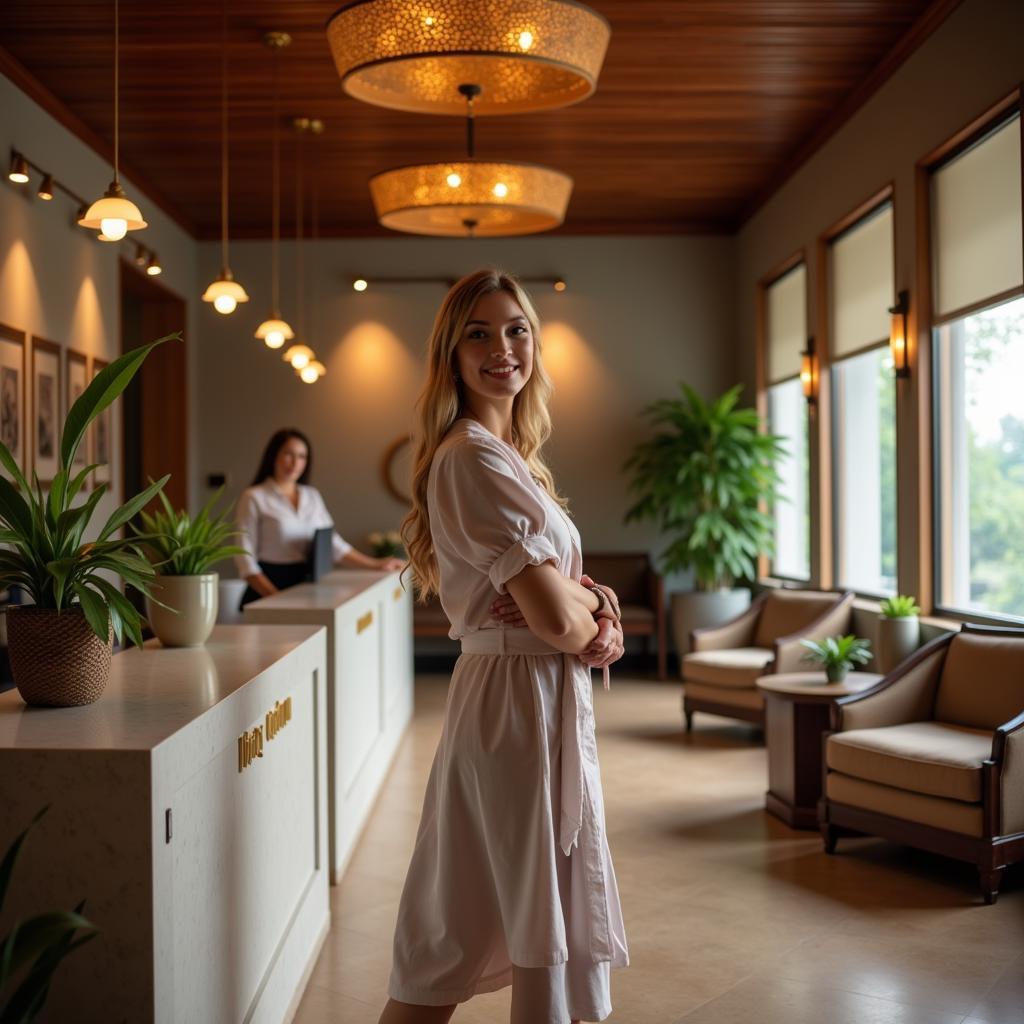 Serene reception area of Aqua Thai Spa Thaltej