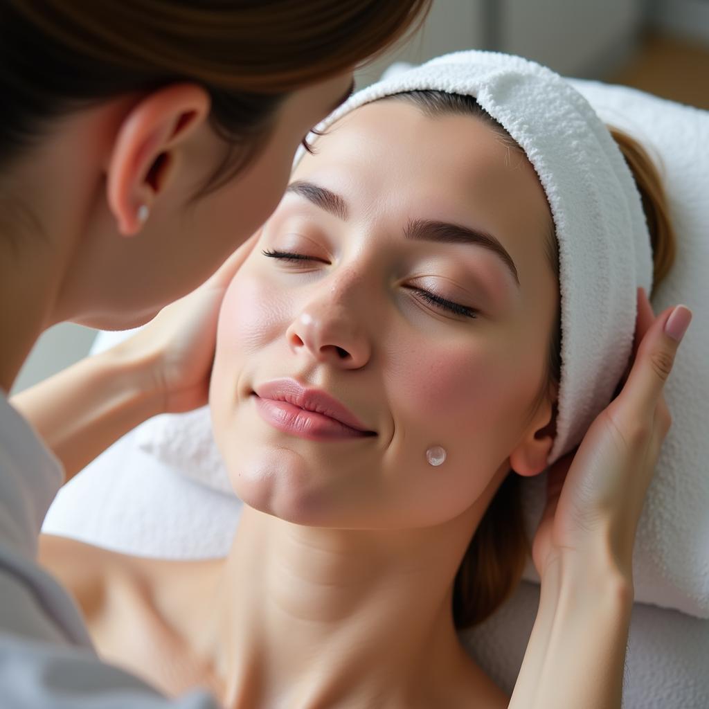 Close-up of an ASMR facial treatment with gentle hand movements