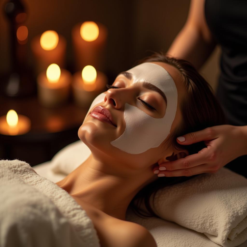 A woman enjoying a relaxing facial at a spa