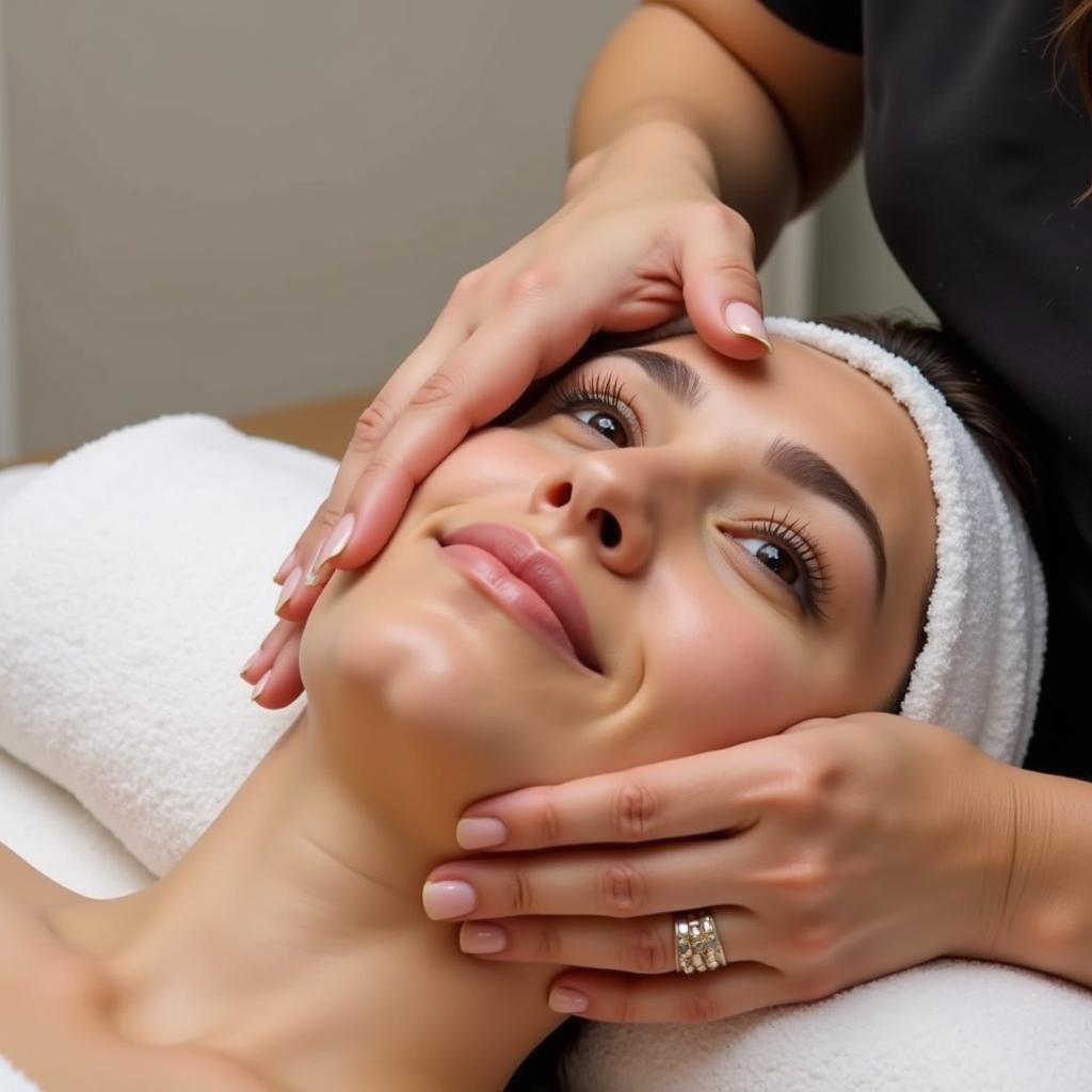 A person receiving a facial treatment at Atlantis Spa