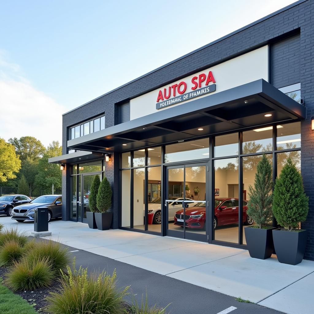 Exterior view of a modern auto spa in Woodbridge, VA, showcasing its clean and inviting facade.