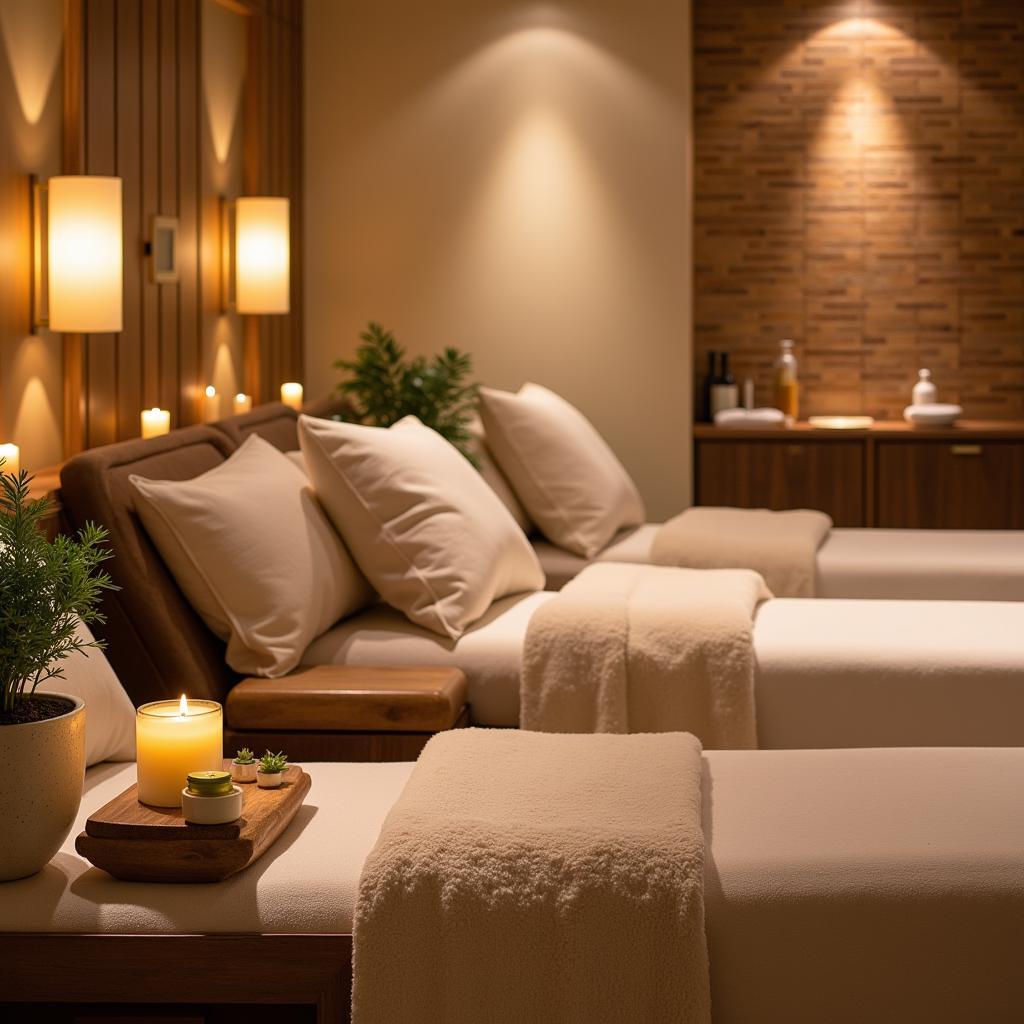 Tranquil relaxation room at Avalon Spa Fredericton with comfortable seating and calming decor.