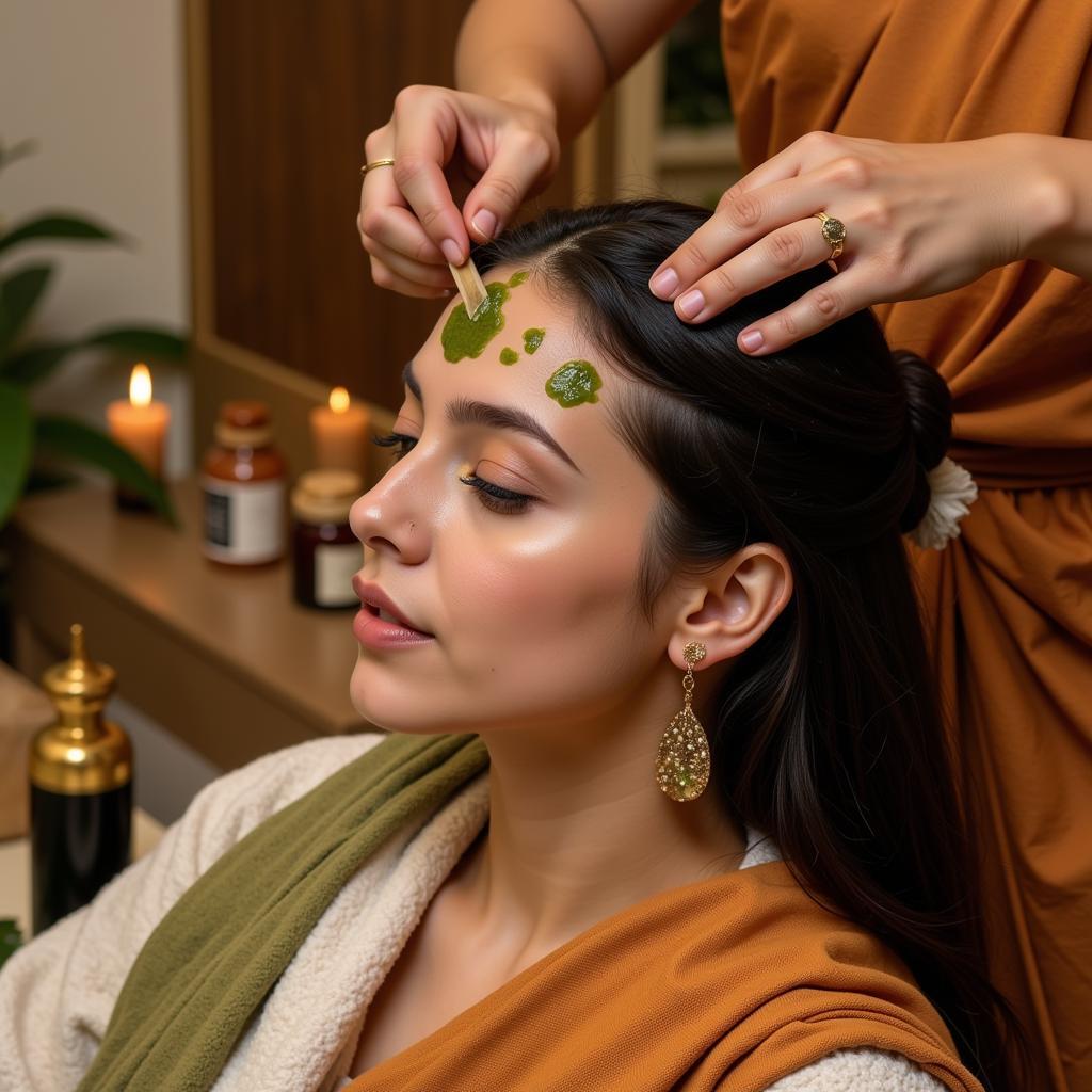 Woman receiving a traditional Ayurvedic hair spa treatment in Hyderabad