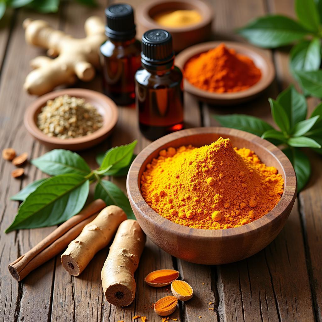 Ayurvedic Spa Ingredients with Herbs and Spices