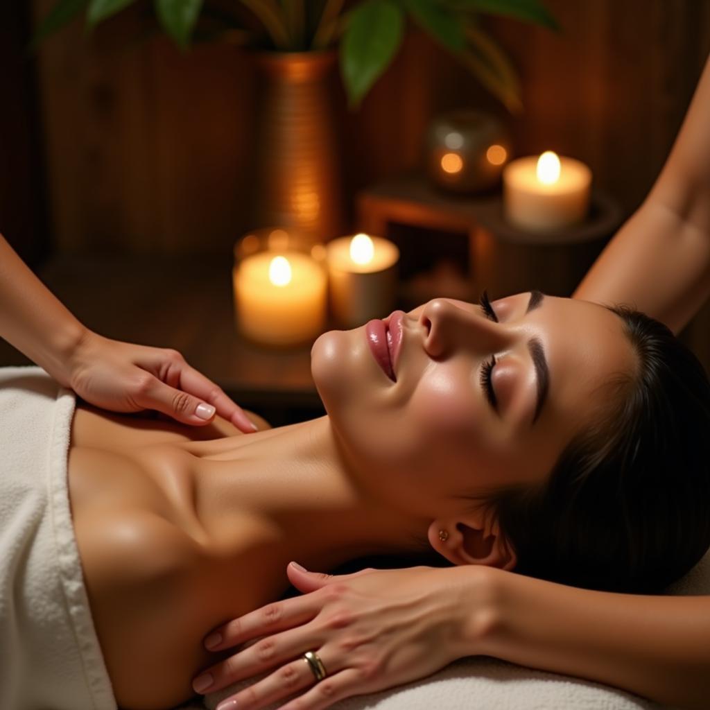 Ayurvedic spa treatment with herbal massage and essential oils.