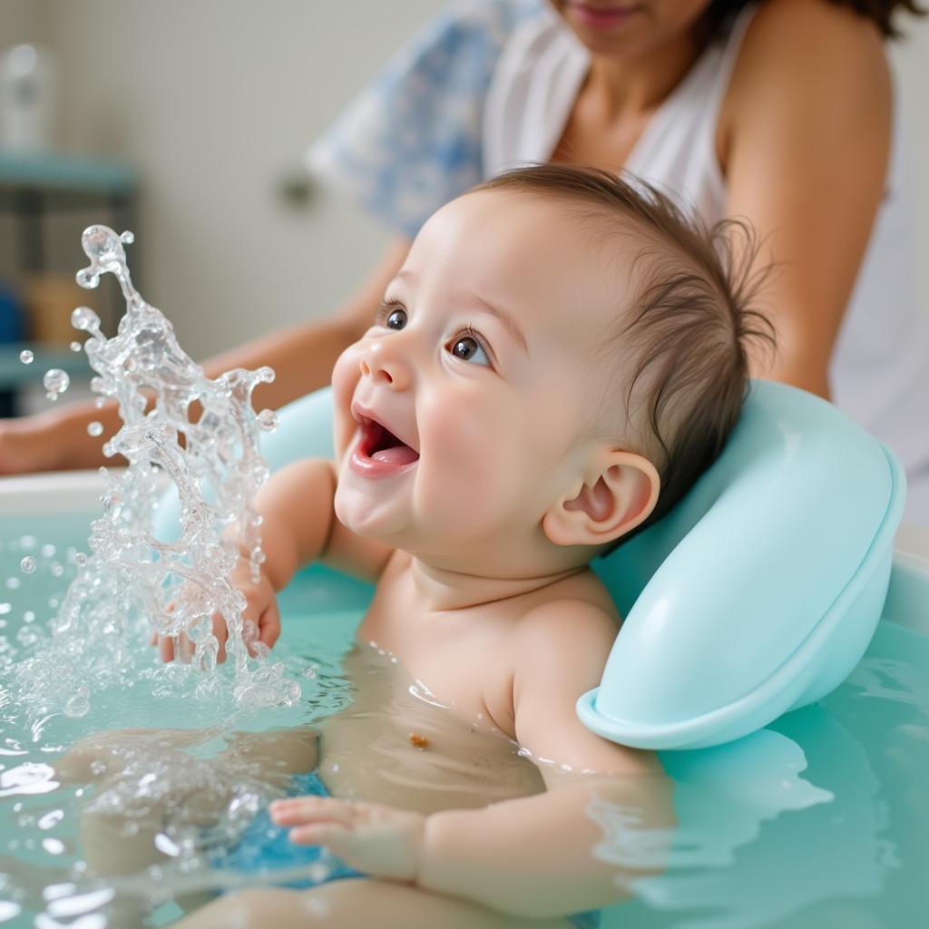 Baby enjoying a hydrotherapy session in a baby spa