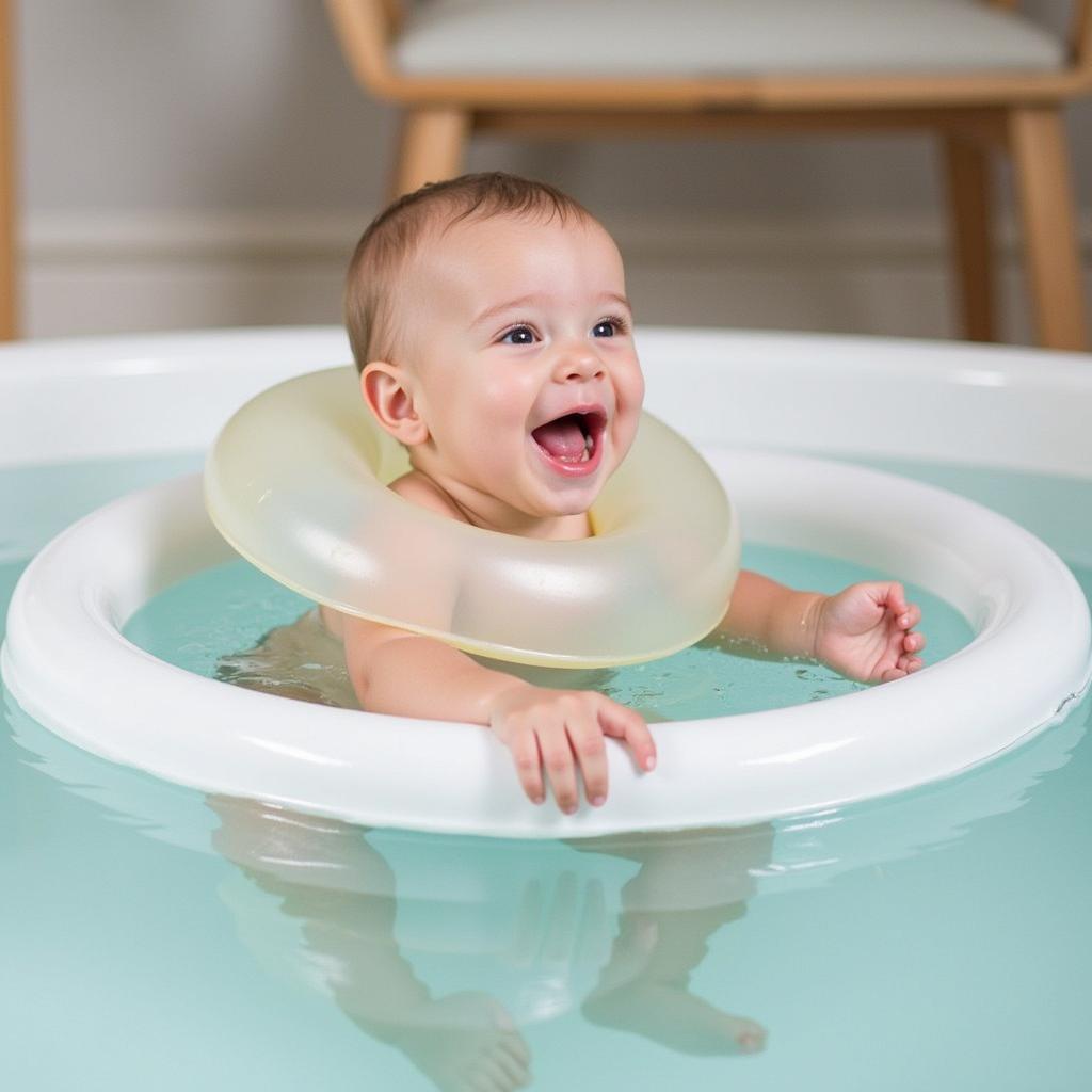 Baby enjoying hydrotherapy in a specialized floatation device at a spa in Kammanahalli