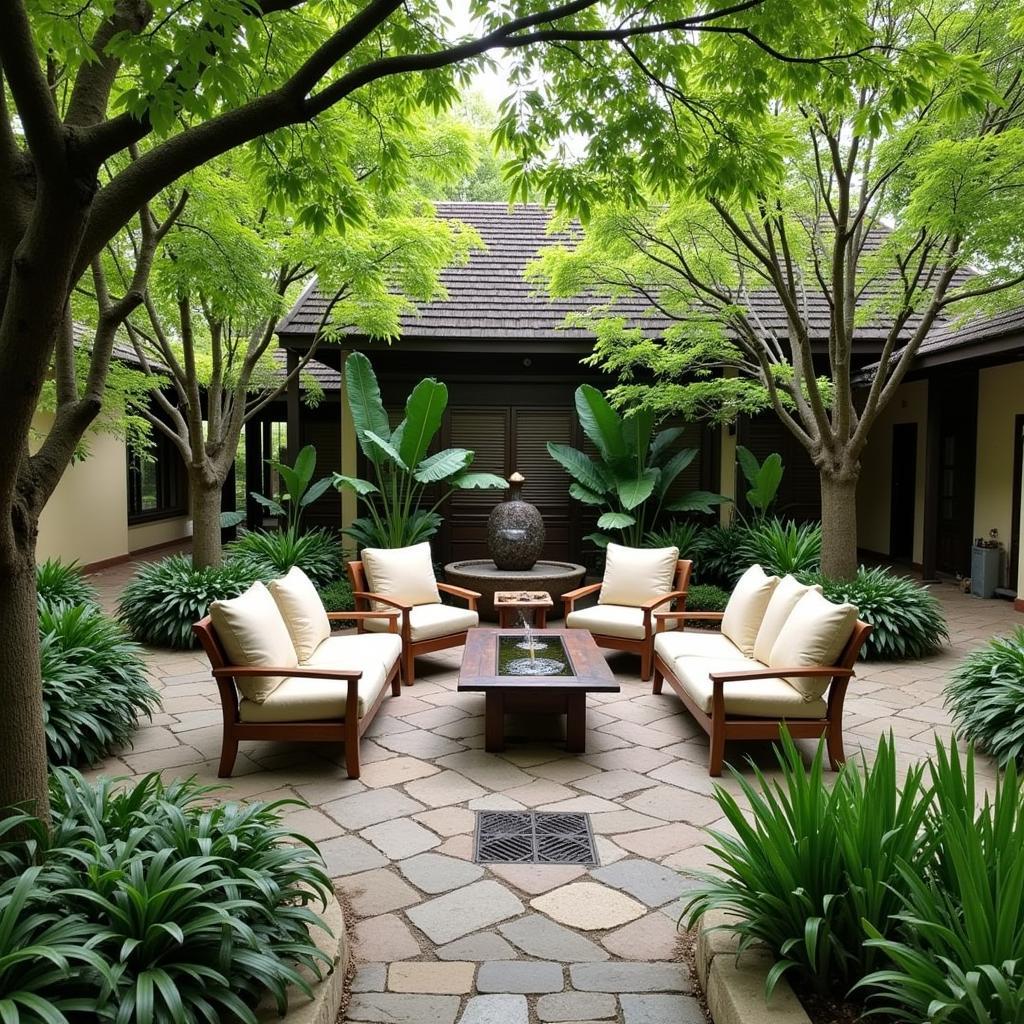 Tranquil garden setting at a B&B spa in Mogappair