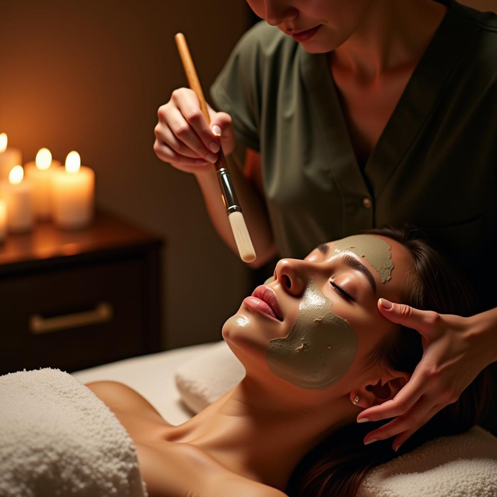 Woman receiving a rejuvenating facial treatment at a beauty skin spa