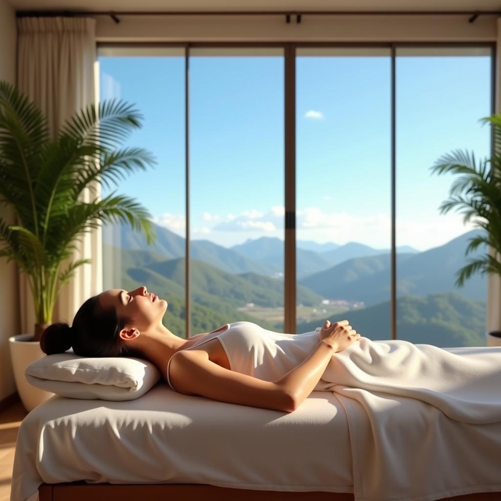 Woman relaxing at a blue sky spa