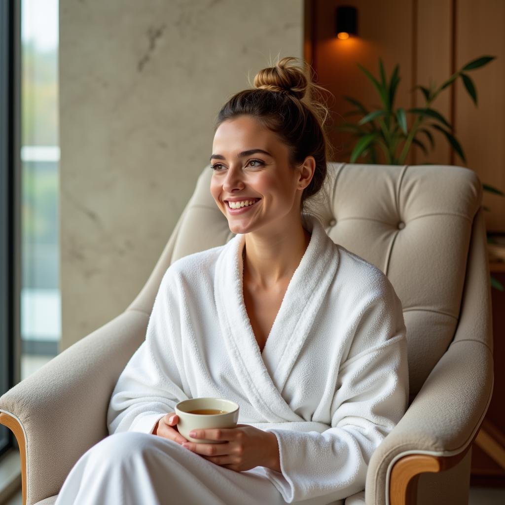 Woman feeling relaxed and rejuvenated after a c free day spa treatment