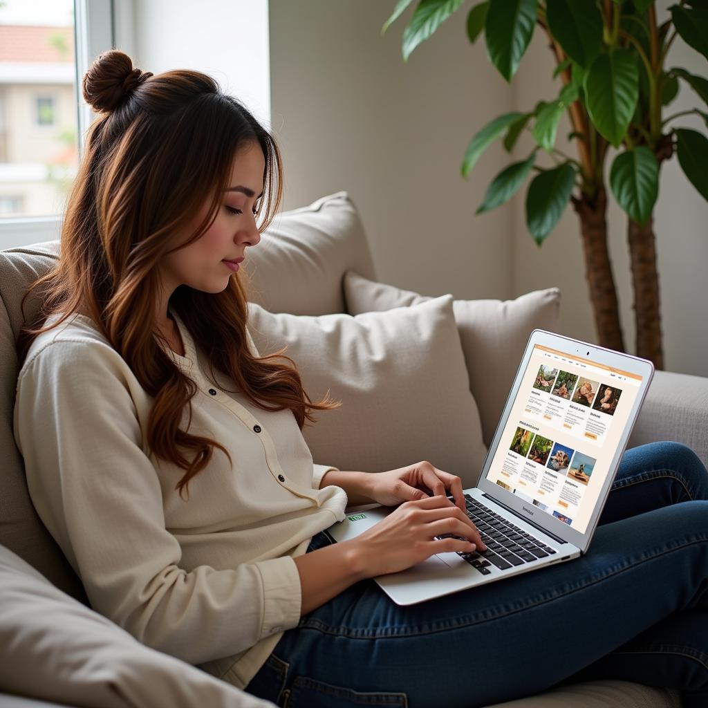 Woman researching spas online