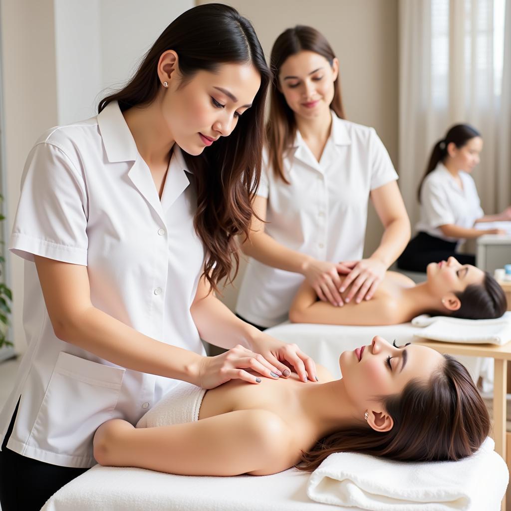 Qualified and experienced therapists performing treatments in a commercial spa in Vadodara