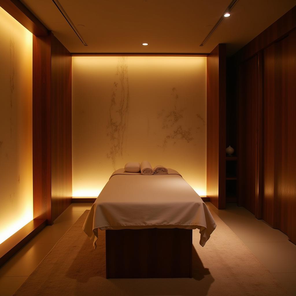 Serene treatment room at Como Metropolitan Bangkok Spa with soft lighting, natural elements, and a calming atmosphere.