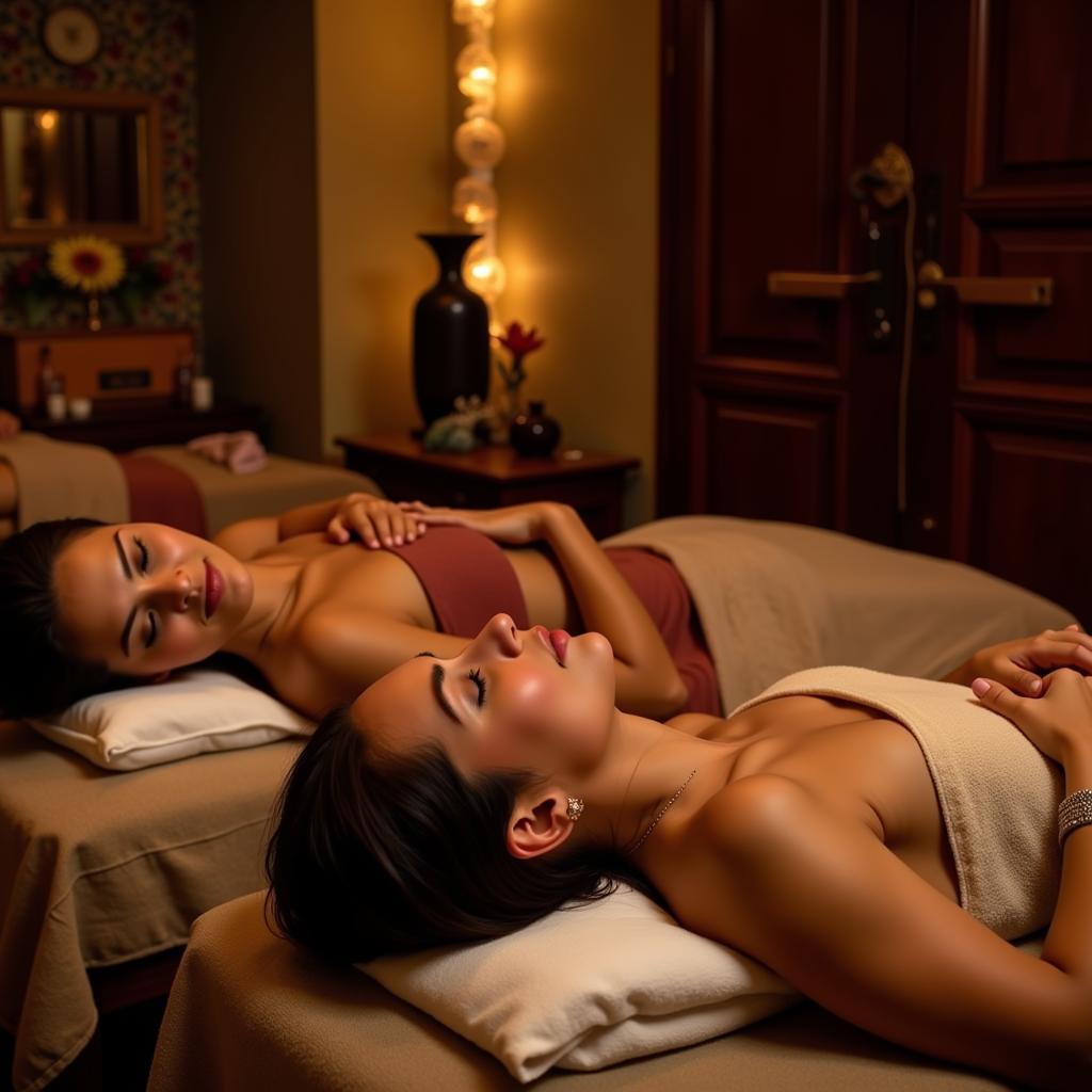 Couple enjoying a traditional Ayurvedic treatment at a spa in Jaipur