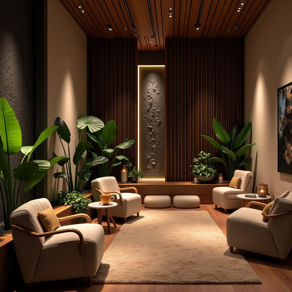 Creating a Relaxing Spa Atmosphere:  Soft lighting, natural elements, and calming decor create a serene ambiance in a spa waiting area.