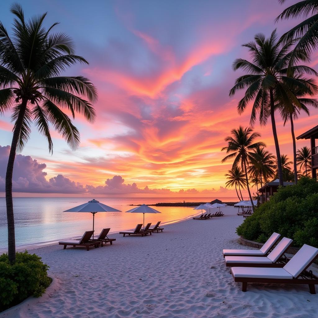 Crimson Resort beachfront view at sunset