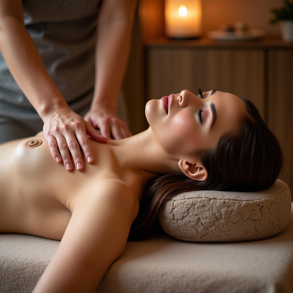 Woman enjoying a relaxing massage in a serene spa environment.