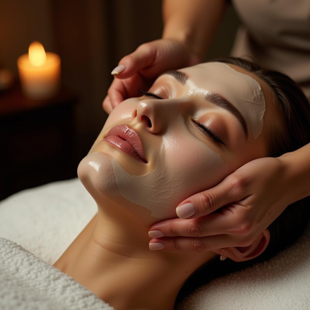 Woman receiving a facial treatment at a Detroit spa hotel