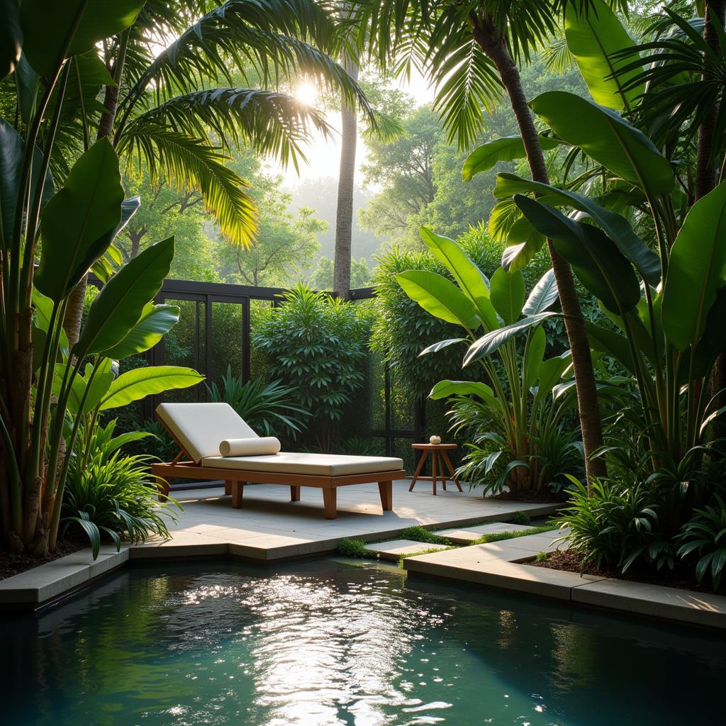 Tranquil Spa Setting with Lush Greenery