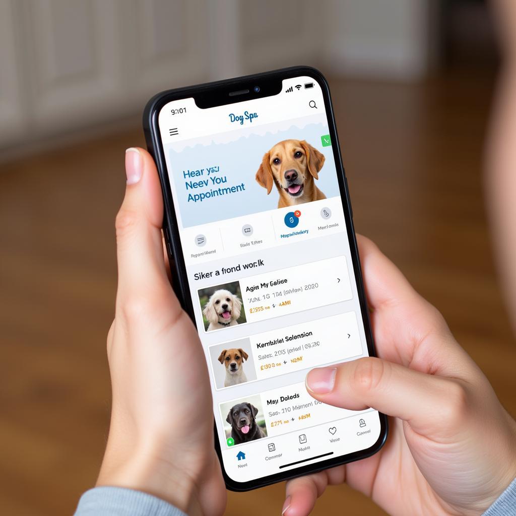 Dog spa booking app on a mobile phone