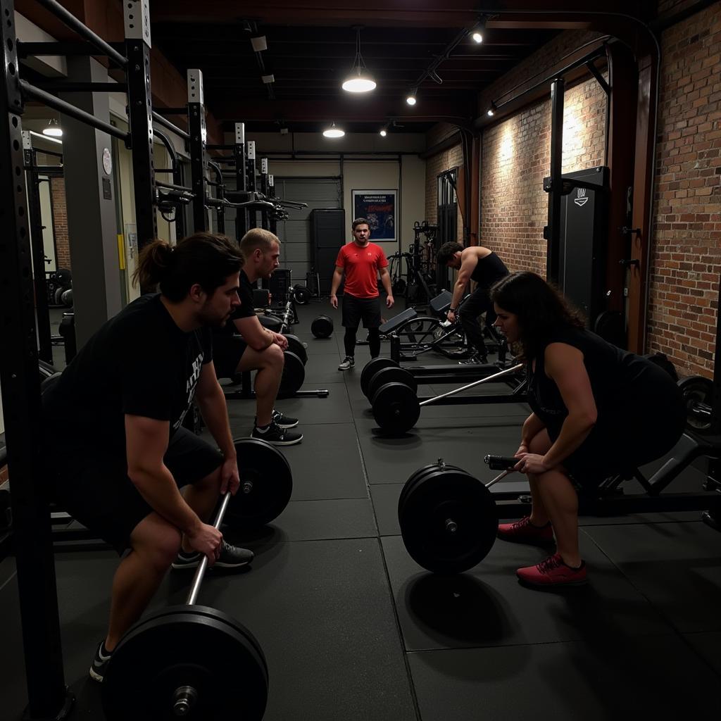 Intense workout session in a dungeon-themed gym