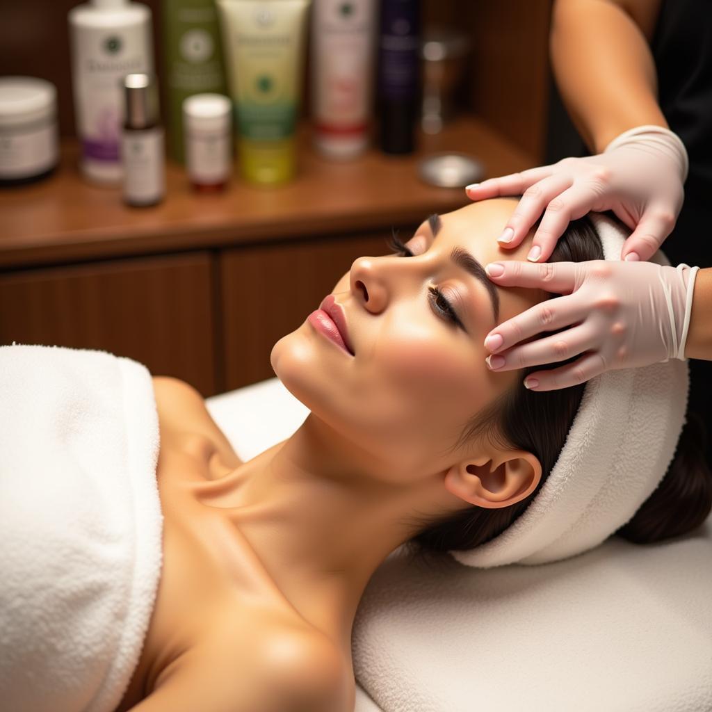 Woman Receiving an Eminence Organics Facial Treatment in a Spa