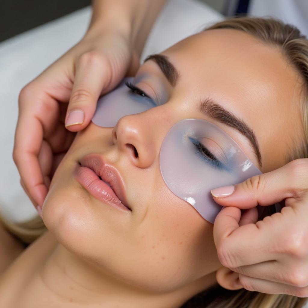 Close-up of an eye spa treatment being performed