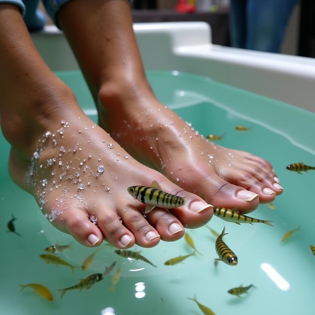 Garra Rufa fish treatment in a commercial fish spa in Chennai