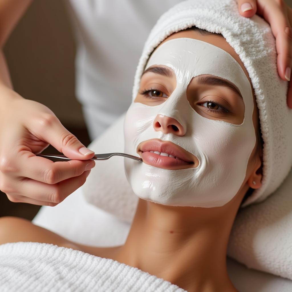 Close-up of a rejuvenating facial treatment at a spa in Goa, using high-quality products and techniques inspired by Clarins.