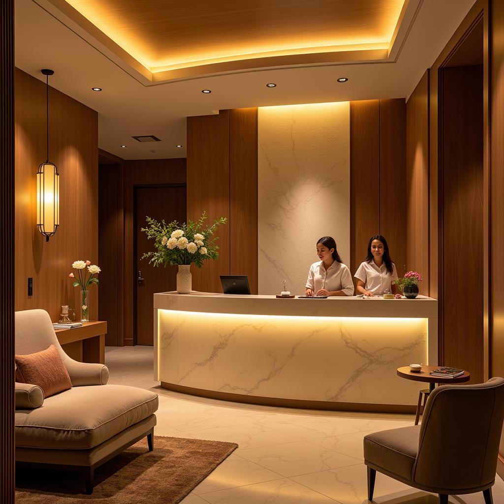 Luxurious Reception Area of a Golden Landmark Spa