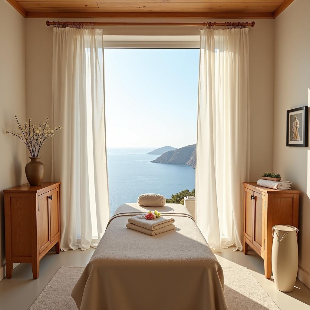 Tranquil Greek Spa Therapy Room with Ocean View